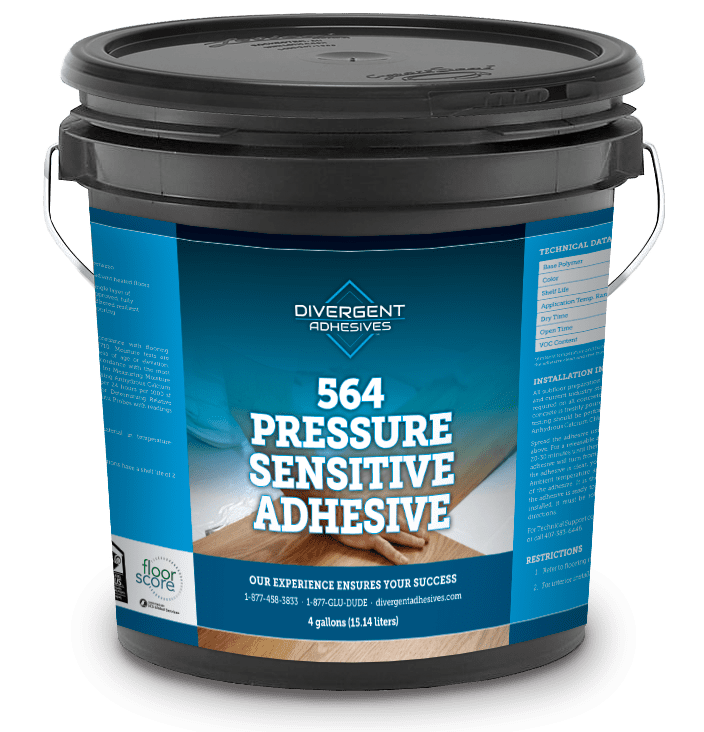 A bucket of pressure sensitive adhesive on a table.