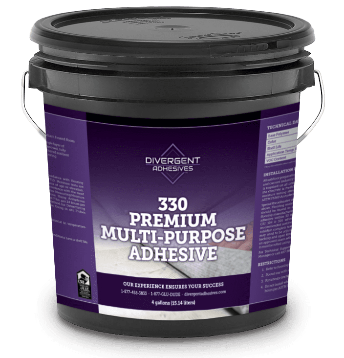 A bucket of multi-purpose adhesive for walls.