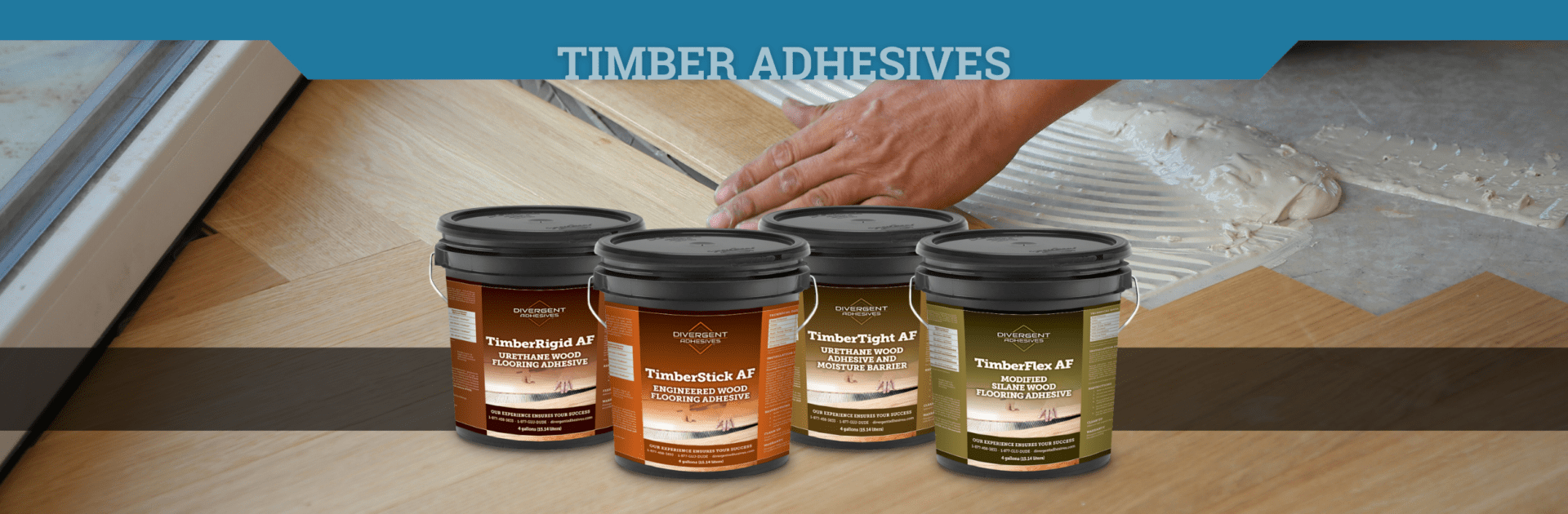 A group of wood products with the words timber adhesives in front.