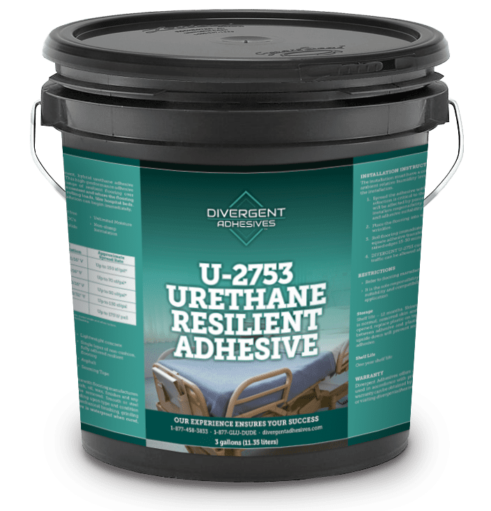 A bucket of urethane resilient adhesive